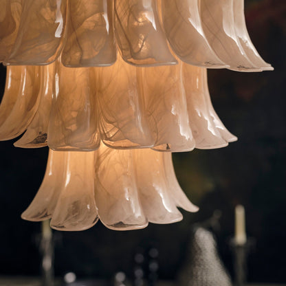 Lonso Taupe Mid-Century Brass & Glass Chandelier – Vintage Glam