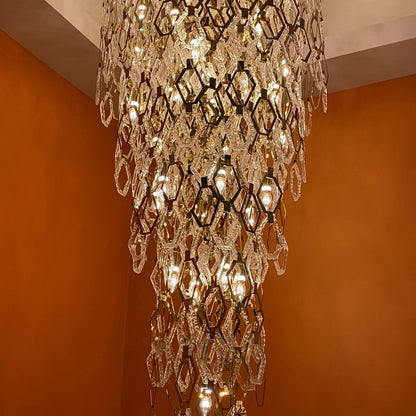 Modern Flush Mount Hexagon Crystal Chandelier for Staircase/Foyer