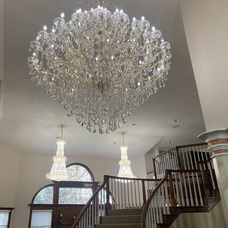 Oversized European Chrome Classic Candle Branch Crystal Chandelier for 2-Story/Duplex Buildings
