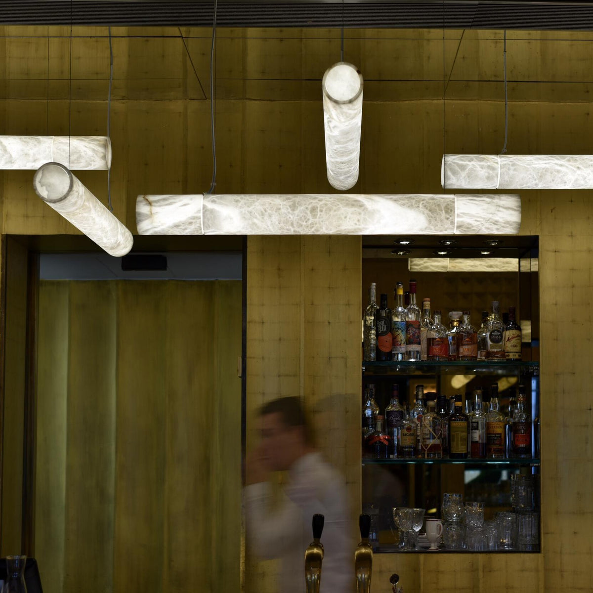 Cylindrical Alabaster Linear Chandelier