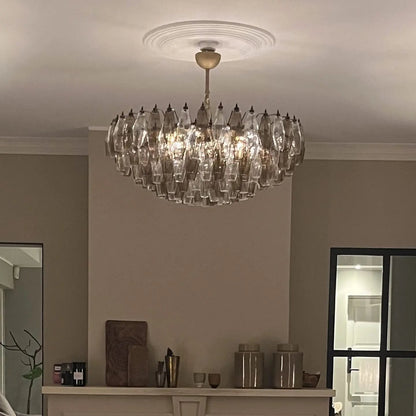 Murano Chandelier – Poliedri – 185 glass – Smoked/Transparent
