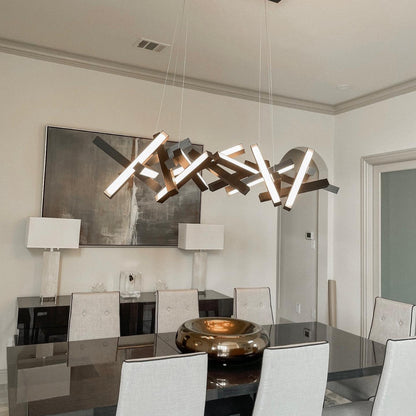 Modern Round/Linear Geometric Aluminum LED Chandelier for Dining Room/Bedroom