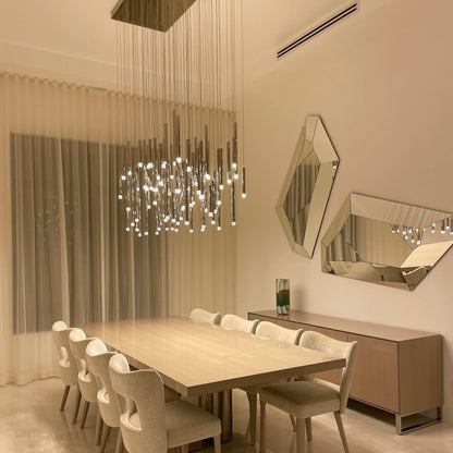 Bellini Rectangular Tri-Tone Tubular Pendant Light Chandelier