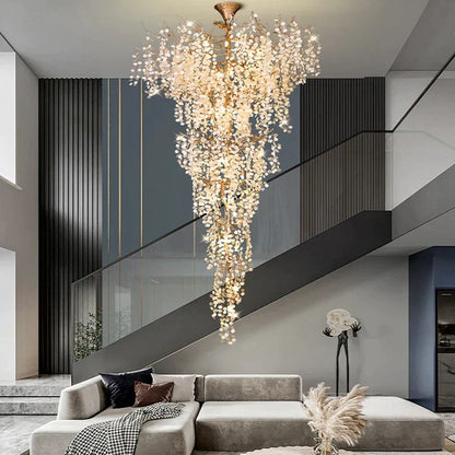 Modern Unique Artistic Flower Brass Branch Semi-flush Mount Chandelier for Living Room/ Hallway/ Entryway/ Staircase