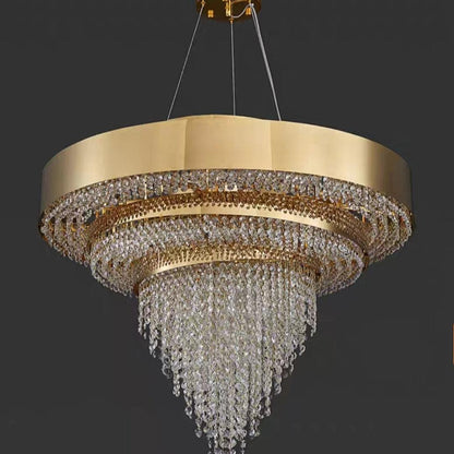 Decorative Gold Round Crystal Living Room Chandelier Light Oval Pendant Lamp For Dining Room Kitchen Table