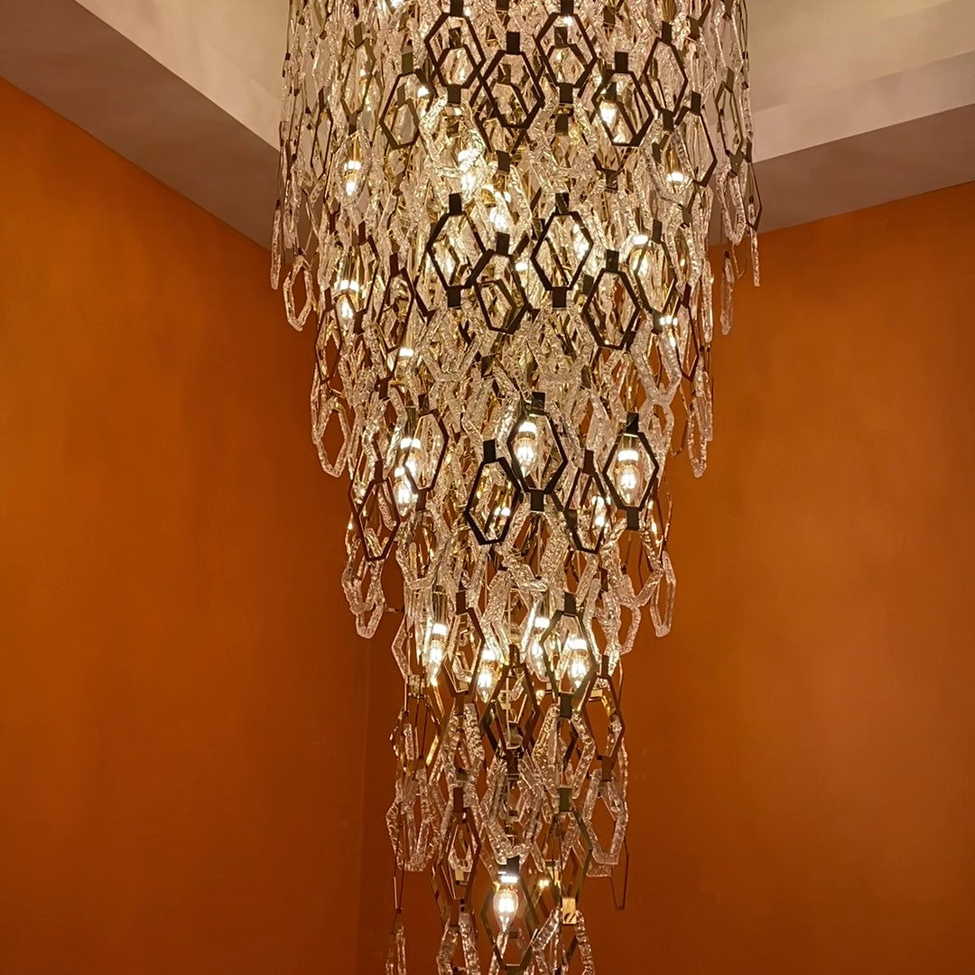 Modern Flush Mount Hexagon Crystal Chandelier for Staircase/Foyer