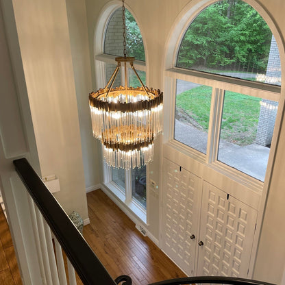 Large Elegant Multi-layers Glam Glass Chandelier for High-ceiling Staircase/Entryway/Living/meeting Room