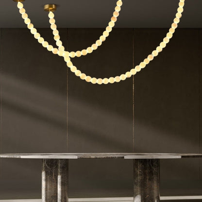Modern LED Natural Alabaster Globes Beads Hanging Chandelier Indoor Lighting Fixture