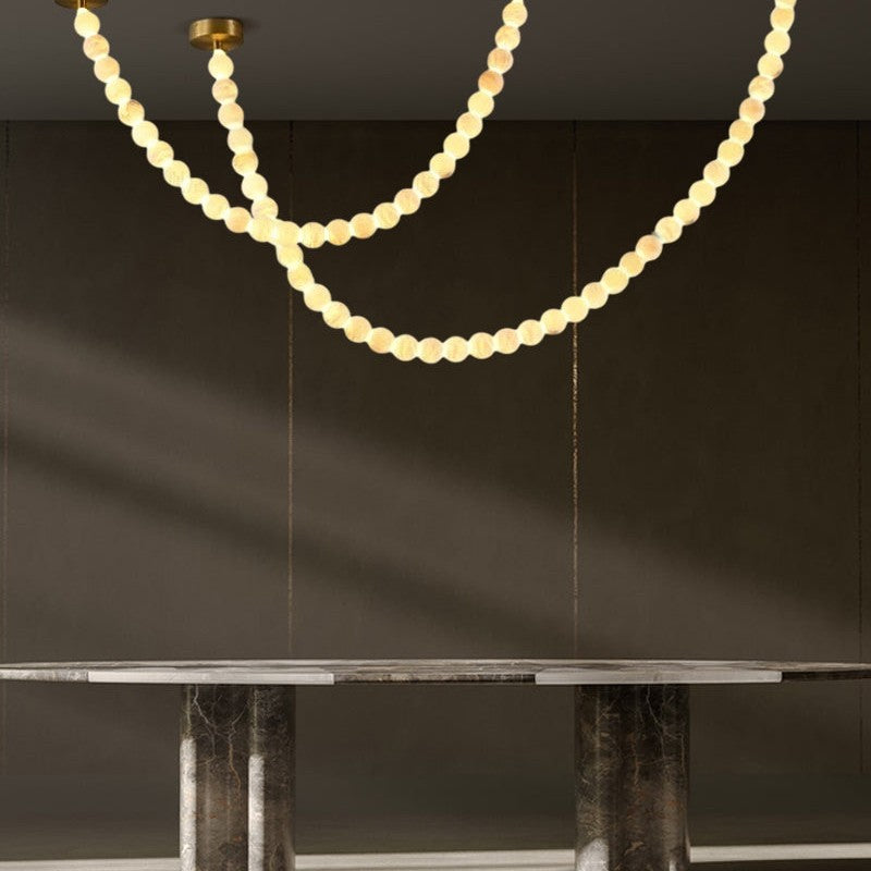 Modern LED Natural Alabaster Globes Beads Hanging Chandelier Indoor Lighting Fixture