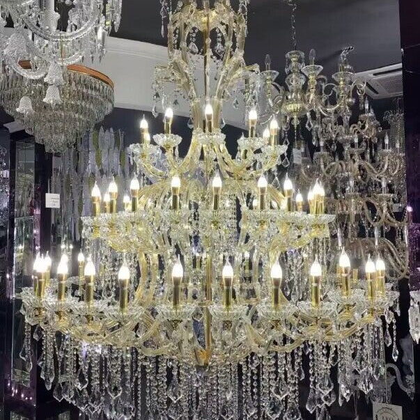 Oversized Luxury Traditional Gold/Chrome Candle Branch Crystal Chandelier for 2-story/Duplex Buildings