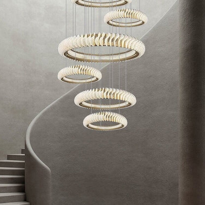 Extra Large Multi-layers Rings Crystal Chandelier Modern Art Waves Creative Pendant Light For High-ciling Foyer/Hallway/Staircase