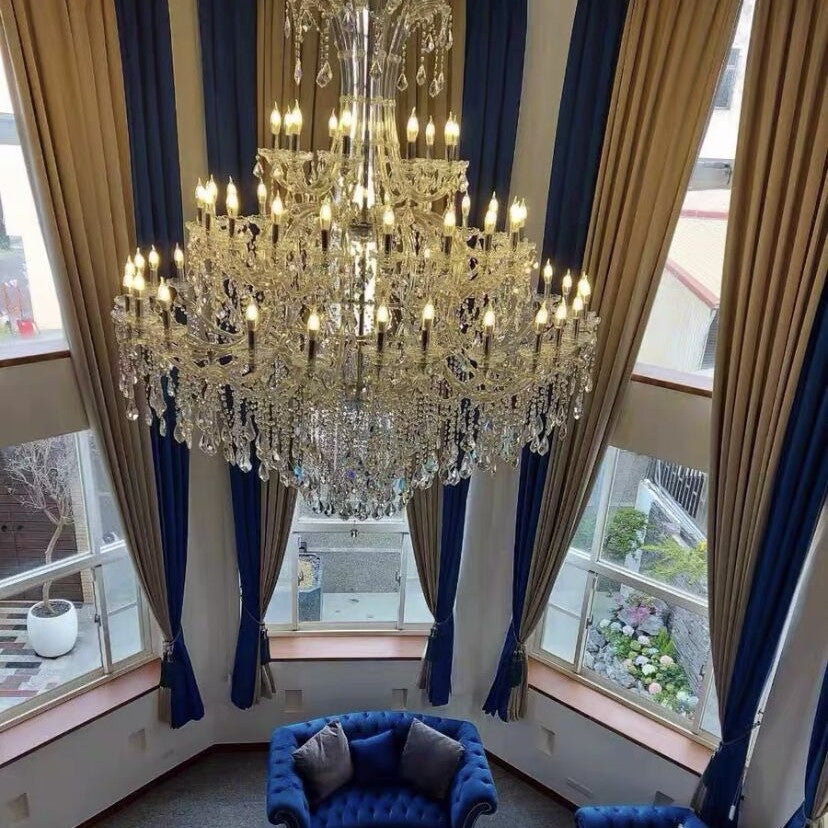 Oversized Luxury Traditional Gold/Chrome Candle Branch Crystal Chandelier for 2-story/Duplex Buildings