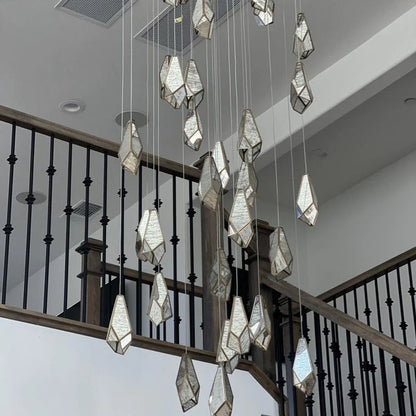 Irregular Cutting Diamond Multi-Drop Suspension Pendant Chandelier in Antique Brass Finish