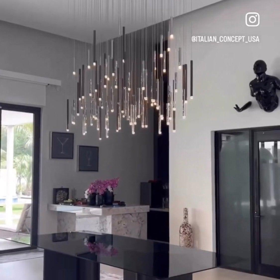 Bellini Rectangular Tri-Tone Tubular Pendant Light Chandelier