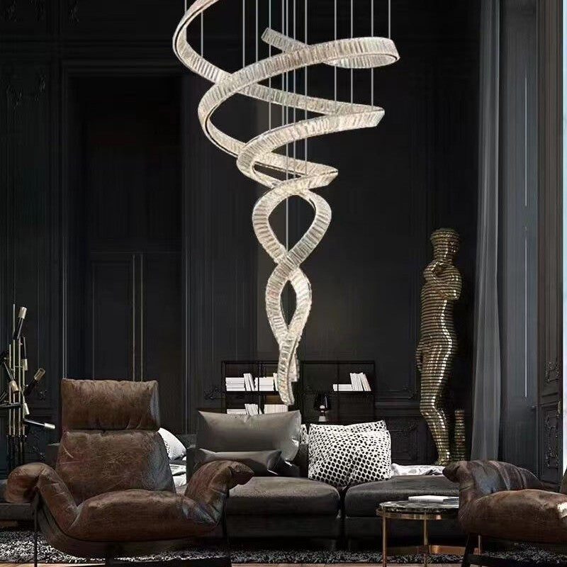 Designer Foyer Living Room Ceiling Light Fixture Stylish Spiral Crystal Chandelier
