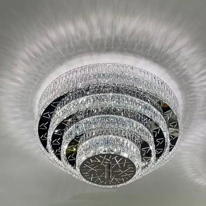 Oversized Modern Creative Flush Mount Round Multi-layers Crystal Pendant Chandelier for Living/Dining Room/Hallway