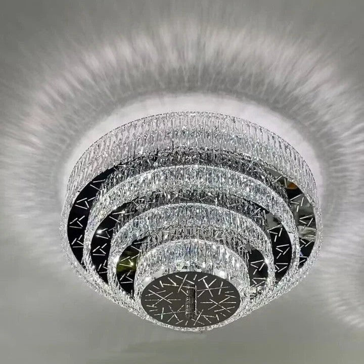 Oversized Modern Creative Flush Mount Round Multi-layers Crystal Pendant Chandelier for Living/Dining Room/Hallway