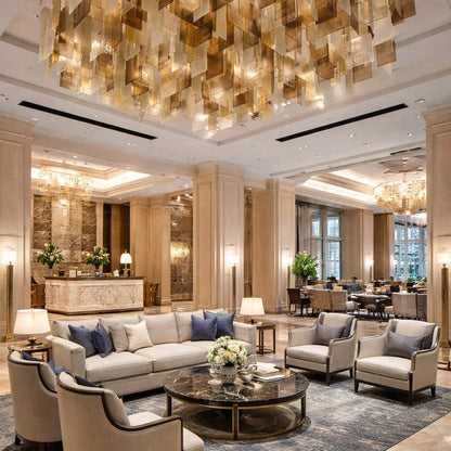 Modern Layered Textured Glass Panel Ceiling Light for Hotel Lobby/Living Room