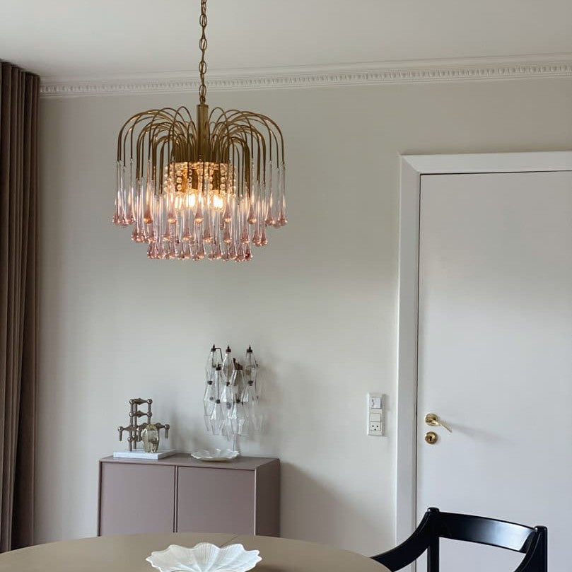 Vintage – Murano Teardrops Chandelier – 70s – Pink prisms