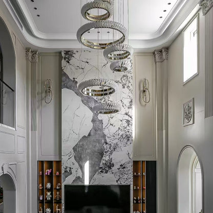 Extra Large Round Acrylic and Stainless Steel Multi-Layer Chandelier for High Ceilings