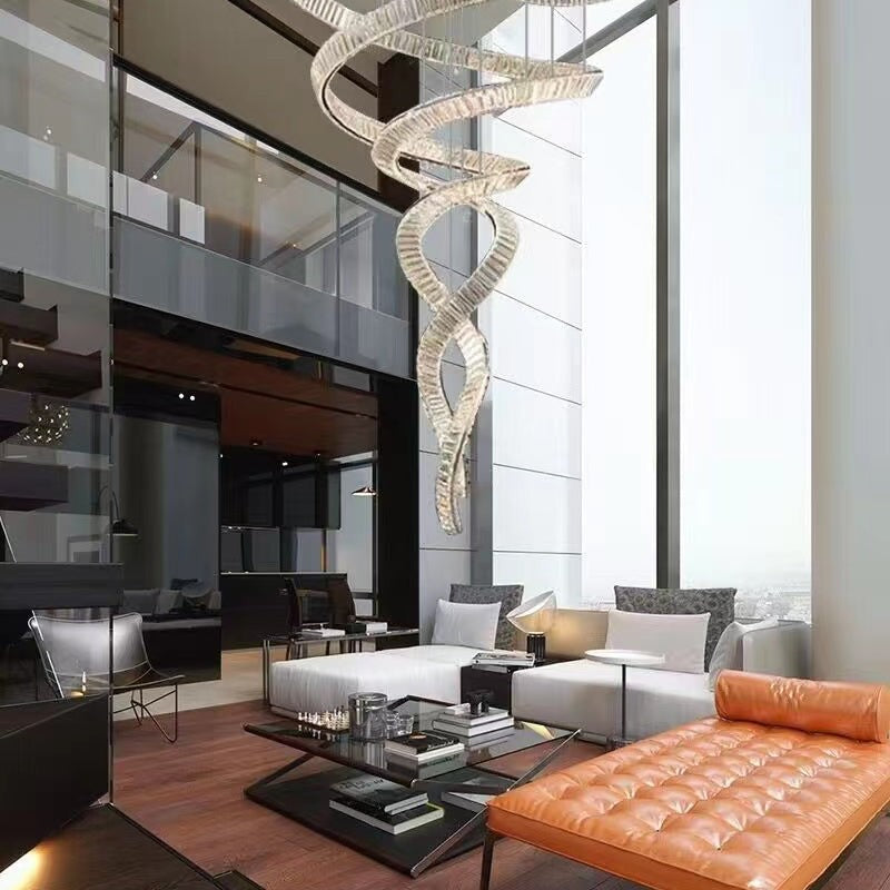 Designer Foyer Living Room Ceiling Light Fixture Stylish Spiral Crystal Chandelier
