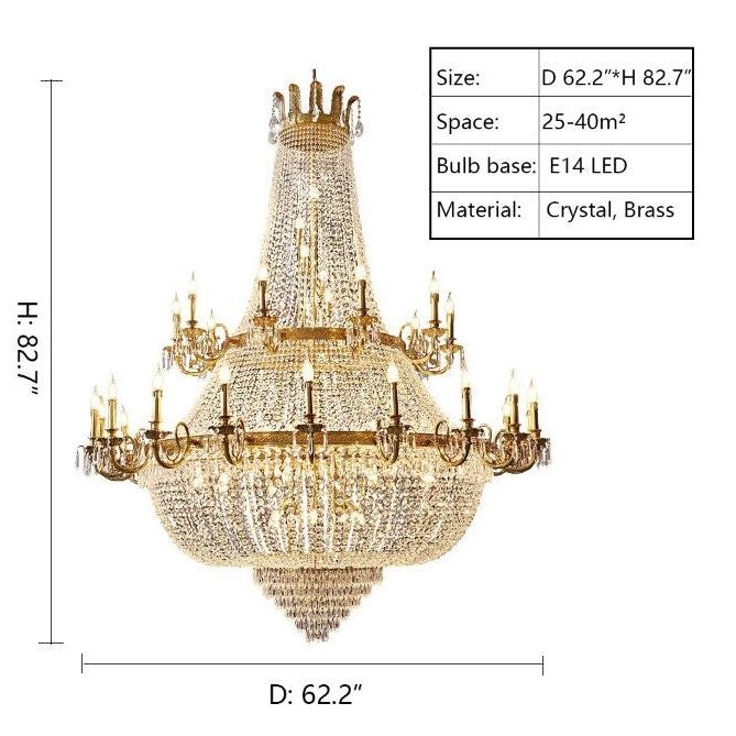 Oversized Luxury Double-layers Golden French Style Crystal Chandelier  for Living/Dinning Room/Foyer/Hallway/Staircase