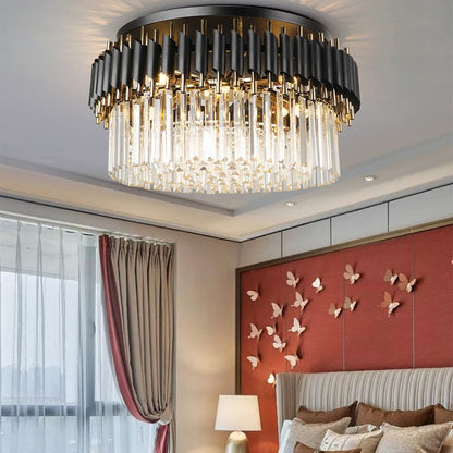 Deniselamp® Glacia Grand Black Modern Crystal Flush Mount Chandelier
