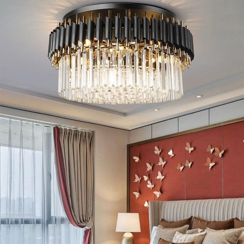Deniselamp® Glacia Grand Black Modern Crystal Flush Mount Chandelier