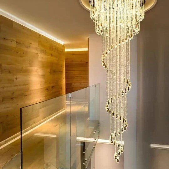 Oversized Modern Cascade Spiral Crystal Staircase Chandelier For Duplex Building