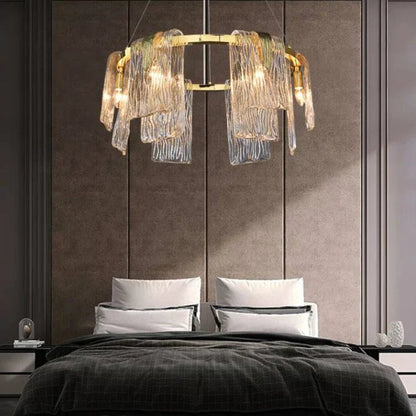 Light Luxury Irregular Glass Slice Chandelier Suit in Brass Finish for Living Room/ Ding Room/ Bedroom