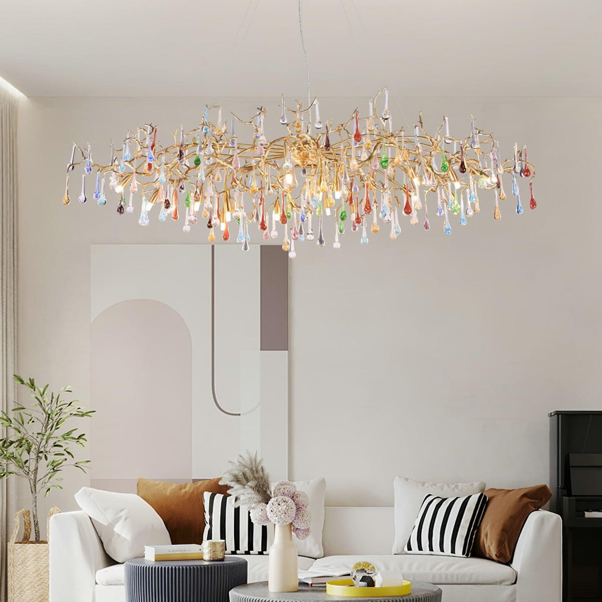Colorful Raindrop Brass Branch Chandelier