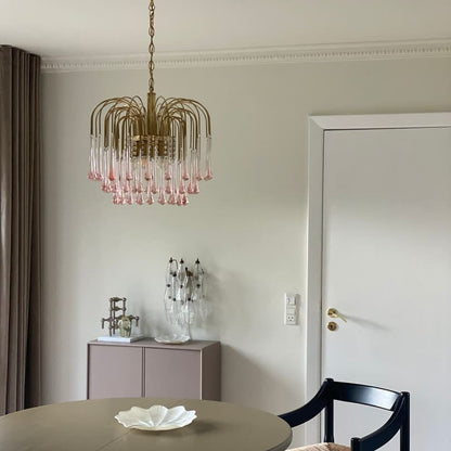 Vintage – Murano Teardrops Chandelier – 70s – Pink prisms