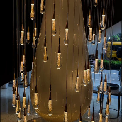 Modern Cascade Raindrop Round Spiral Crystal Chandelier for Staircase/Foyer