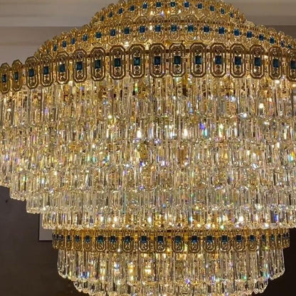Luxury Extra Large Conical Funnel Crystal Chandelier with Sapphire for High Ceiling