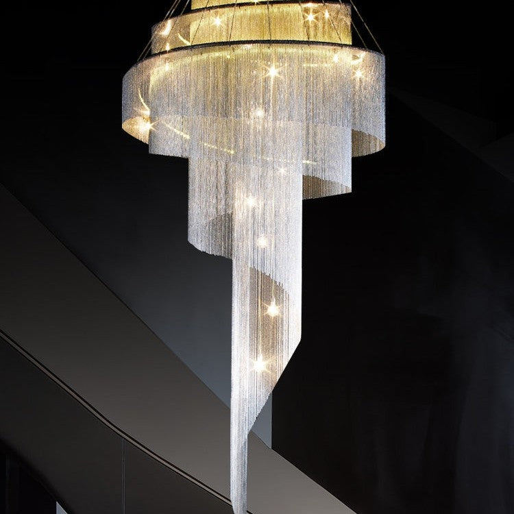 Extra Large Multi-layered Post-Modern Luxury Metal Chains Chandelier