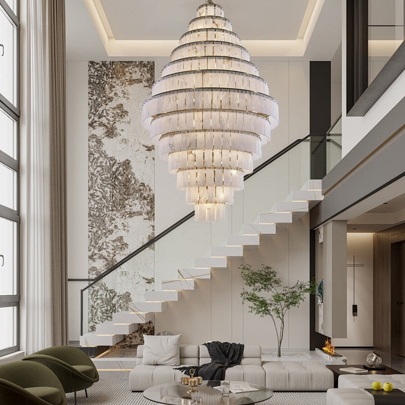 Stairwell Luxury Modern LED High Ceiling Large Alabaster Chandelier