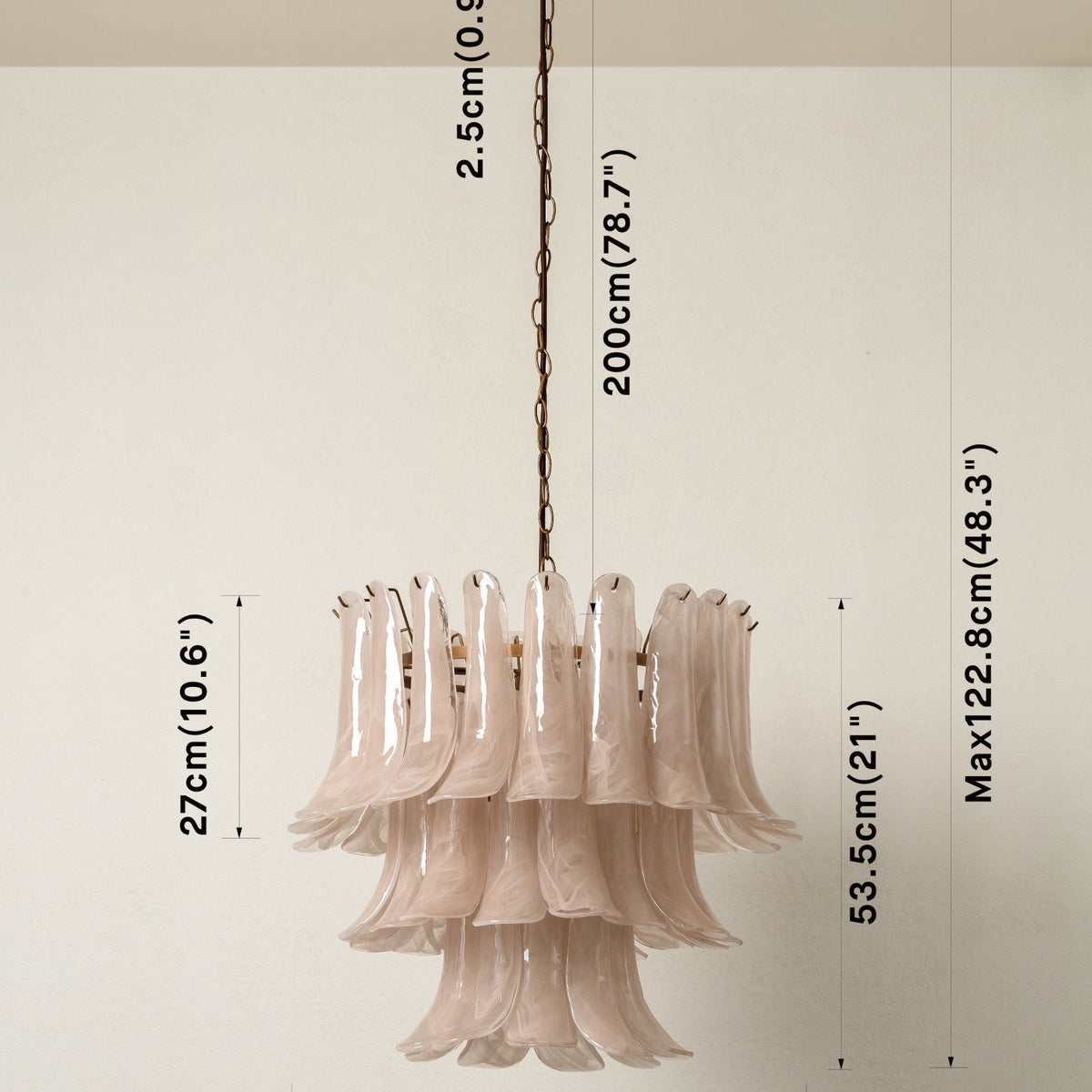Lonso Taupe Mid-Century Brass & Glass Chandelier – Vintage Glam