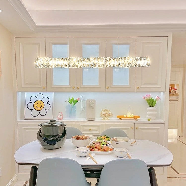 New Nordic Light Luxury Rectangle Brass and Crystal Pendant for Dining Room/Kitchen Island