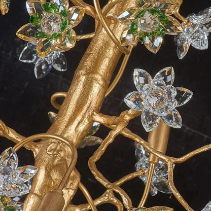 Gilded Branch Floral Brass Crystal Chandelier
