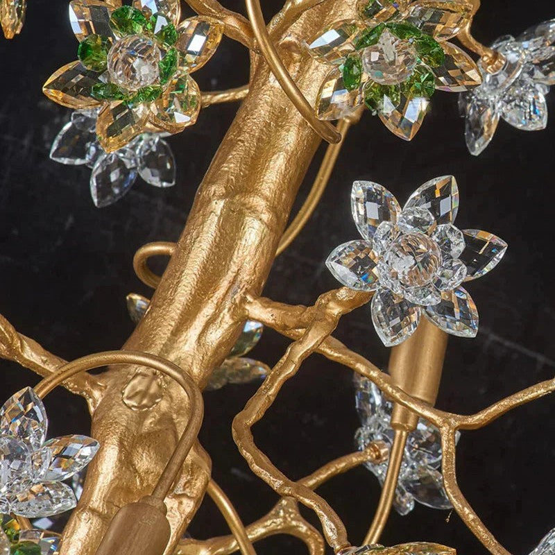 Gilded Branch Floral Brass Crystal Chandelier
