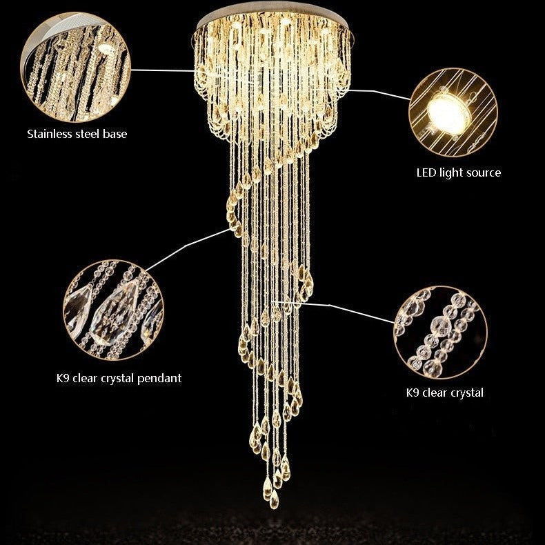 Double Spiral Staircase Crystal Chandelier for Loft, Restaurant, Hotel, Hall, Stairwell