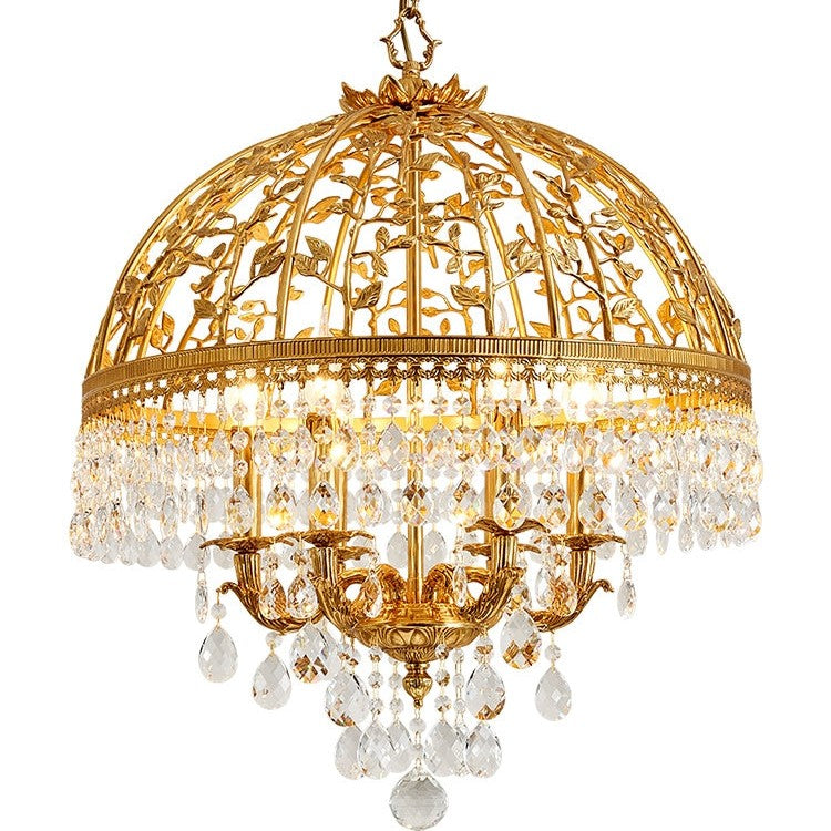 Baroque Luxury Full Copper Crystal Pendent Candle Chandelier for Entryway/Foyer/Dining Room