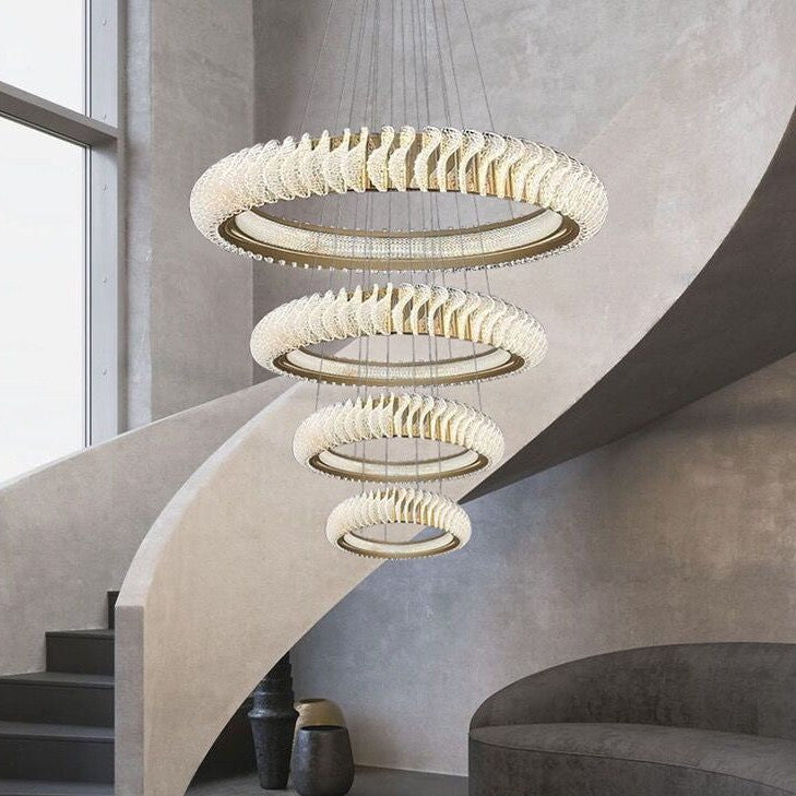 Extra Large Multi-layers Rings Crystal Chandelier Modern Art Waves Creative Pendant Light For High-ciling Foyer/Hallway/Staircase