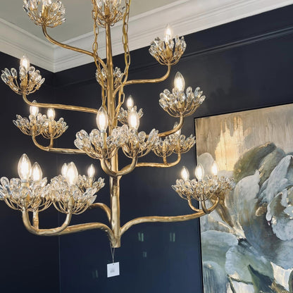 Luxury Branch Flower Chandelier in Gold for Living Room Staircase and Bedroom Lighting