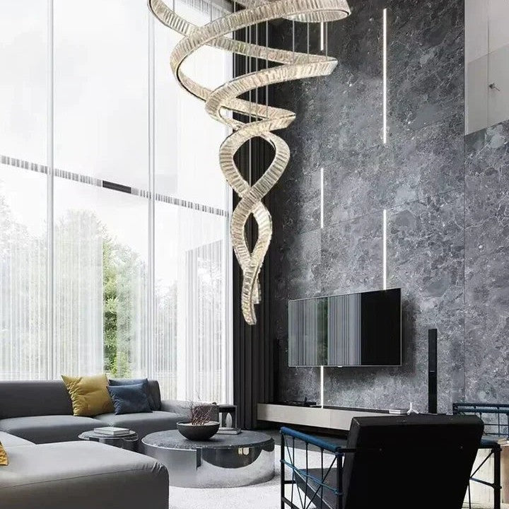 Designer Foyer Living Room Ceiling Light Fixture Stylish Spiral Crystal Chandelier