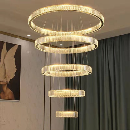 Modern Front Entryway Chandelier 5/6/7 Rings Crystal Gold/ Chrome Finish Ceiling Lamp