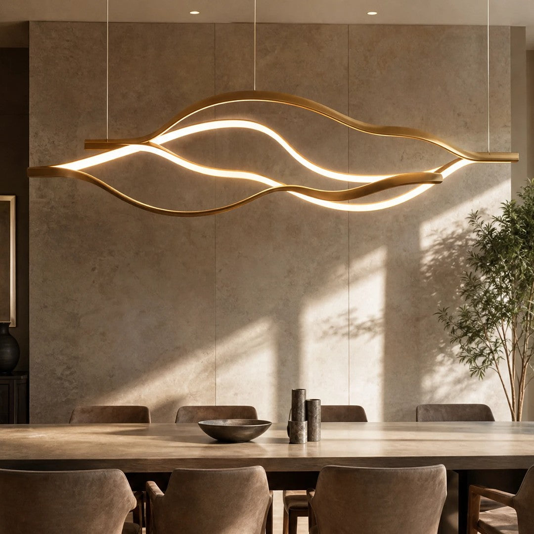 Modern Simple Brass Waving Chandelier for Living/Dining Room/Kitchen Island