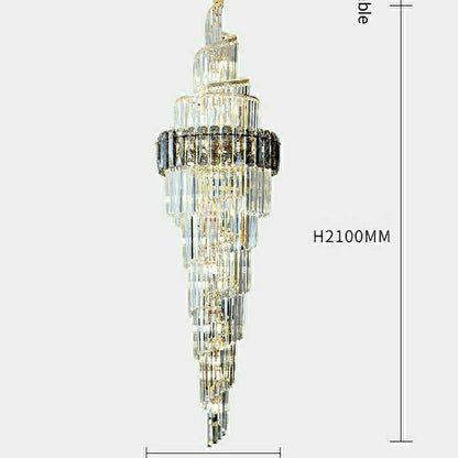 Spiral High Ceiling Light Fixture Long Crystal Chandelier