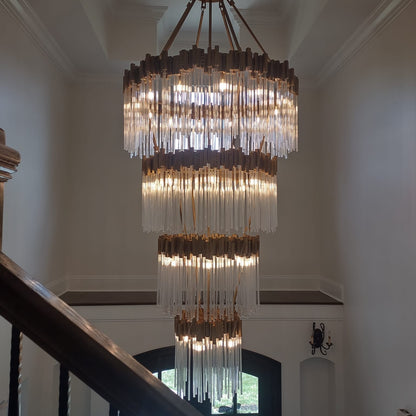 Large Elegant Multi-layers Glam Glass Chandelier for High-ceiling Staircase/Entryway/Living/meeting Room