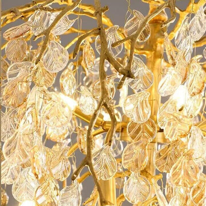 Modern Luxury Leaf Branch Crystal Chandelier Art Copper for Living/Dining Room/Bedroom